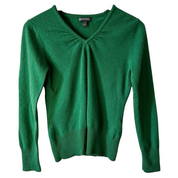 Apt 9 100% Cashmere Womens VNeck Sweater Pullover Green Large Soft Career Preppy - Picture 1 of 9